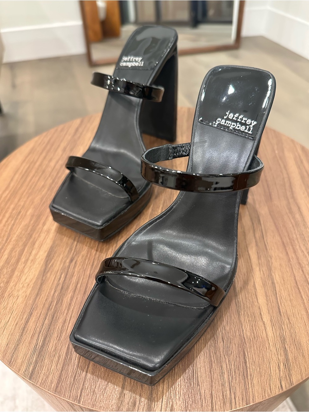 Like NEW! Jeffrey Campbell Black Hustler Two-Strap Block Heel Sandals